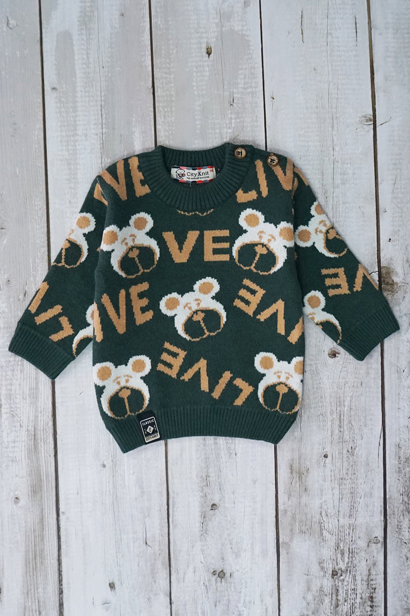 Sweater Knitted Co-ord Set with Cap - Green