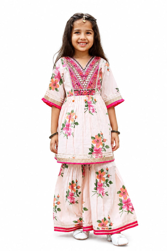 Neck Patch Floral Sharara Suit