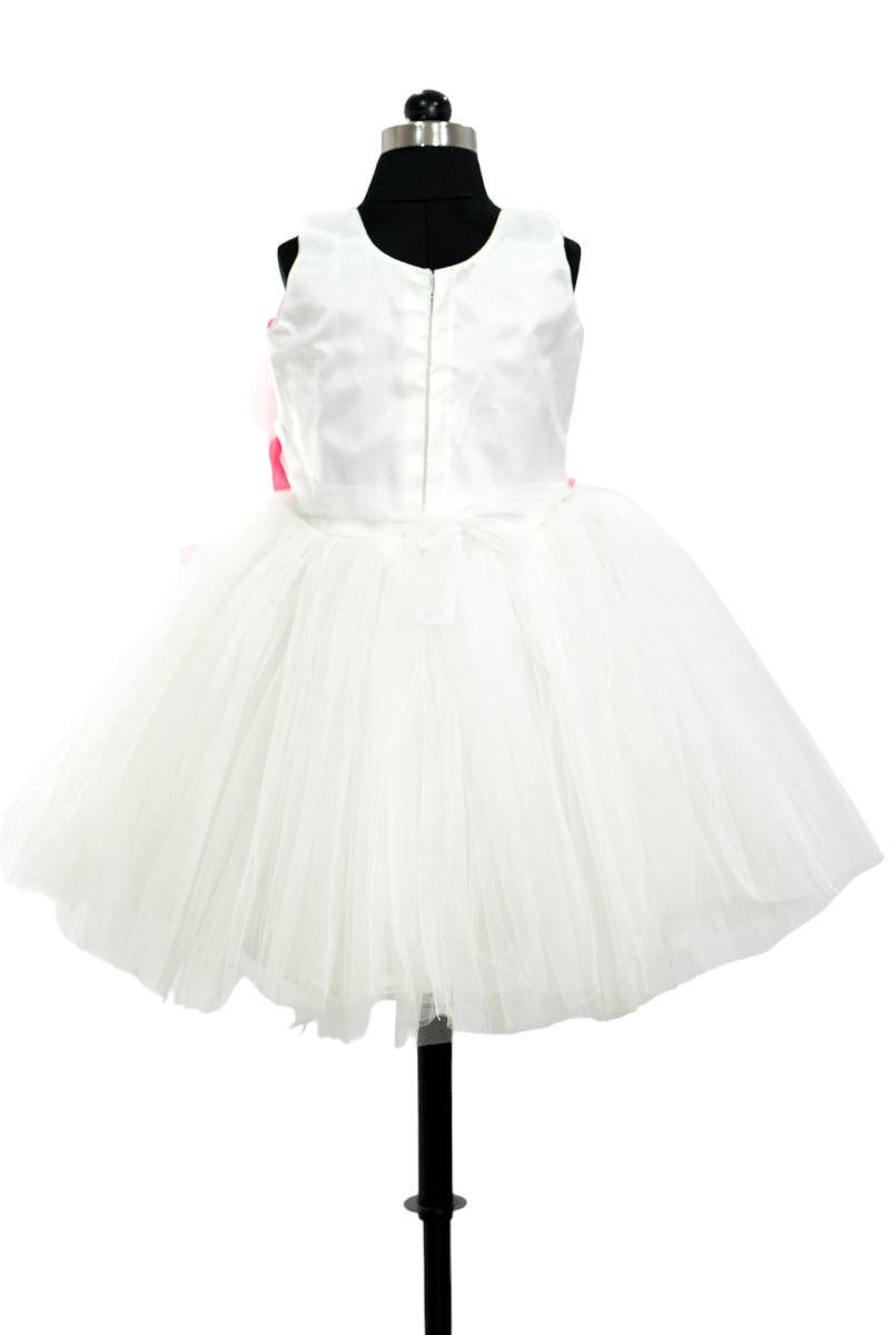 White Party Wear Frock with Floral Applique