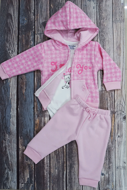 3-Piece Hooded Polyfill Suit with Cotton T-shirt.