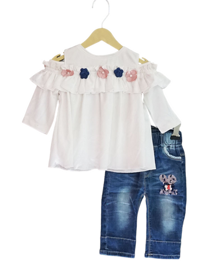 White Cold Shoulder Top with Denim Capri