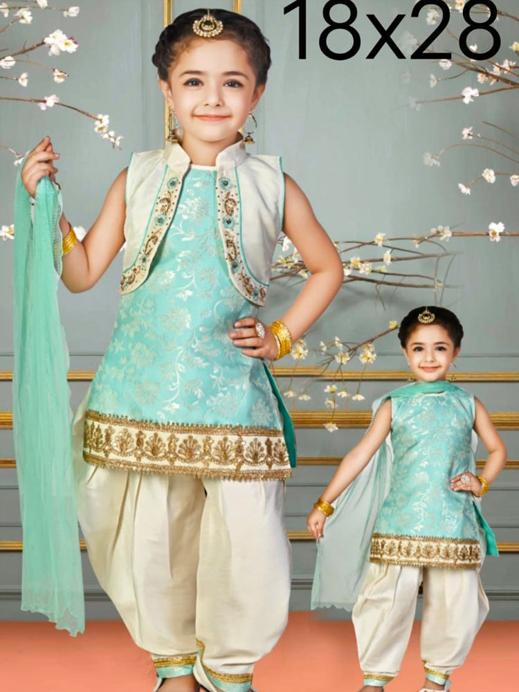 Patiala Salwar Suit with Jacket (Blue & Off White)