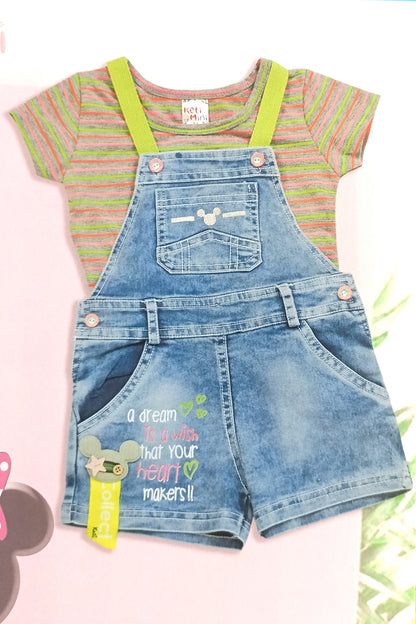 Cotton Top & Denim Dungaree (Green)