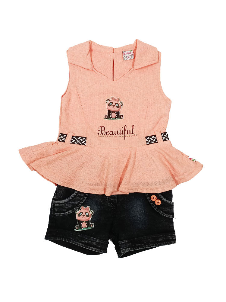 Panda Frock Top with Black Denim Short