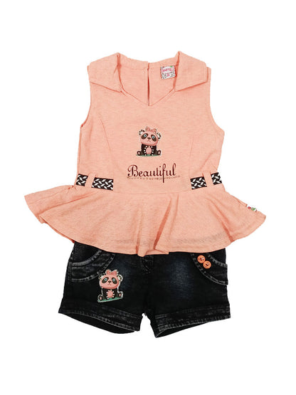 Panda Frock Top with Black Denim Short