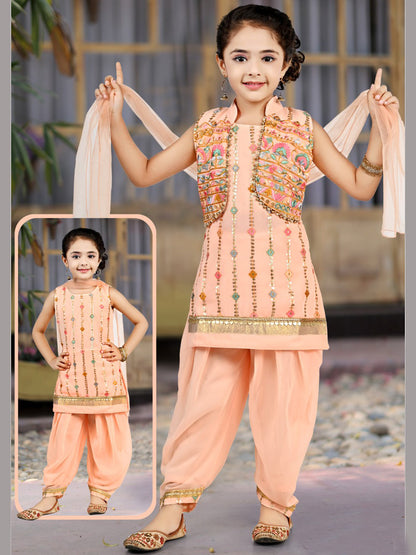 Patiala Salwar Suit with Jacket (Peach)