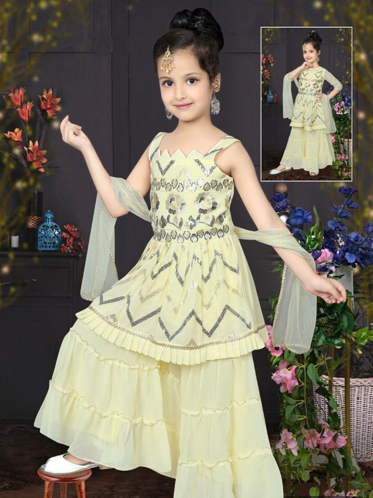 Sharara Suit with Frock Style Kurti (Lemon)