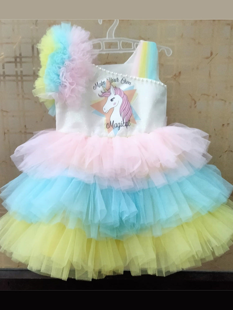 Unicorn Party Dress (Shoulder Ruffle)