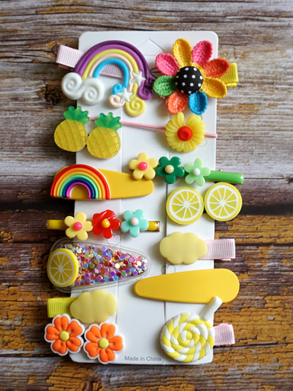 Set of 14 Assorted Hair Clips - Yellow