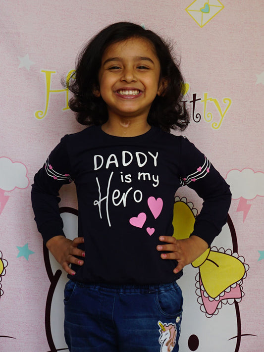 Full Sleeves Cotton T-Shirt (Daddy Is My Hero)